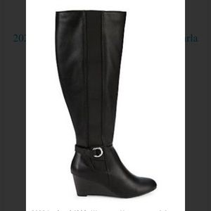 NWOB Lexi & Abbie Marla Ring Strap Wedge Boots Black Size 6 Faux Leather